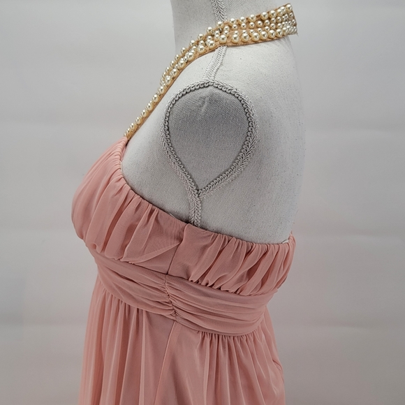 City Triangles Light Pink Beaded Halter Cocktail Prom Maxi Long Dress Size 1 - Picture 4 of 12